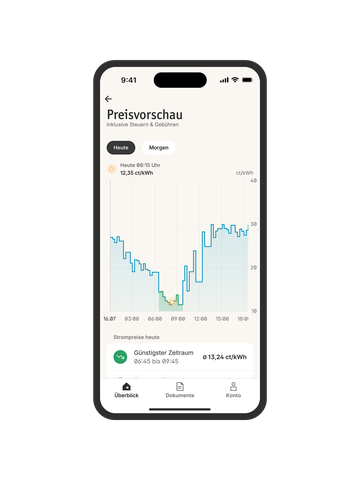App Screenshot mit Oekostrom Dynamic Preisvorschau